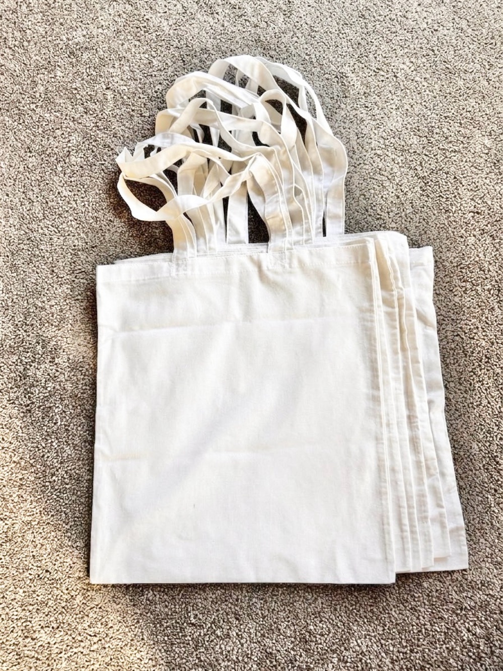 Lot of 6 Blank Cream Cotton Tote Bags - Plain Canvas Carryall Handles Bulk Craft